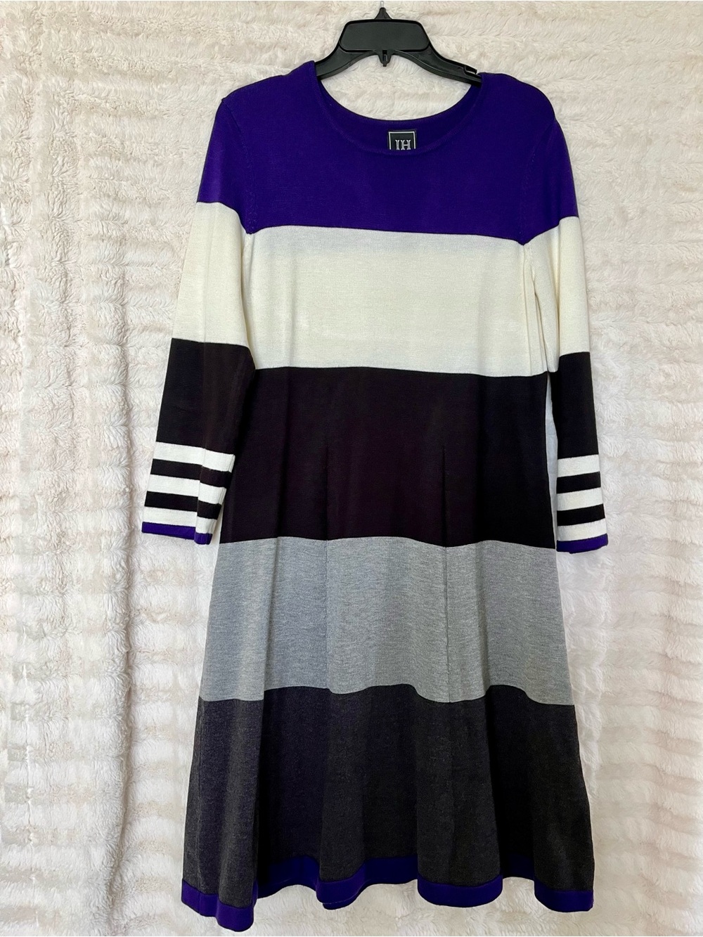 Jessica Howard Printed Colorblock Knit Dress in Purple, White & Gray (Size L)